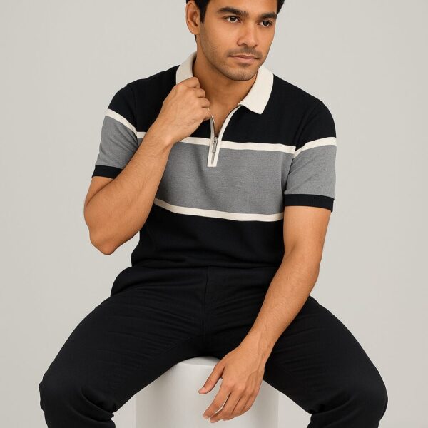 Axiom Black Premium Knit Polo Shirt Male - Image 4