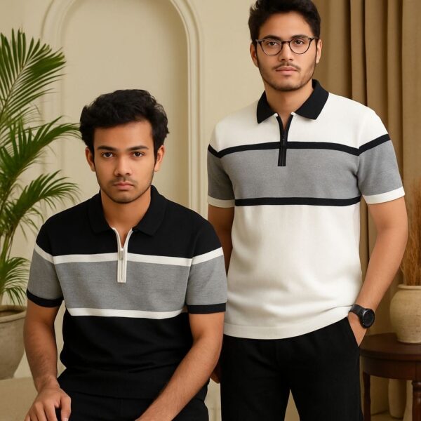 Axiom White Premium Knit Polo Shirt Male - Image 2