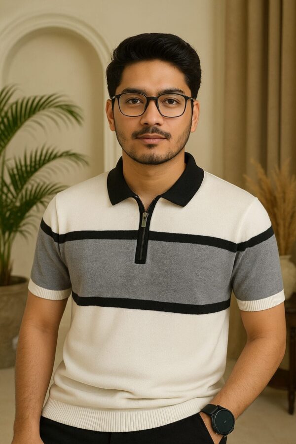 Axiom White Premium Knit Polo Shirt Male - Image 3