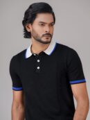Bright Black Premium Knit Polo Shirt Male