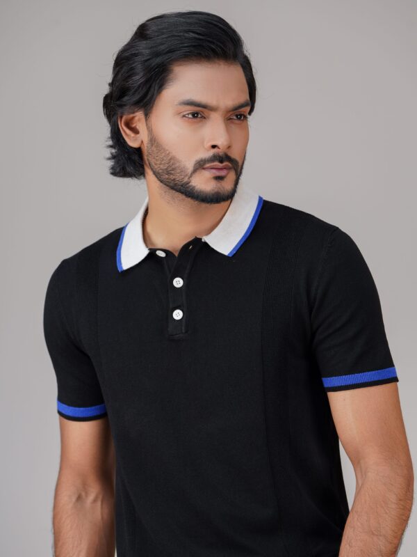 Bright Black Premium Knit Polo Shirt Male - Image 2