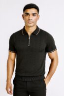 Ellvon Black Knit Polo Shirt Male