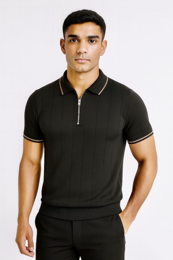 Ellvon Black Knit Polo Shirt Male - Image 4