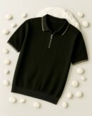 Ellvon Black Knit Polo Shirt Male