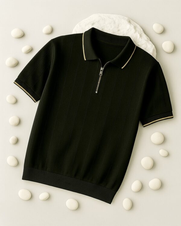 Ellvon Black Knit Polo Shirt Male - Image 3