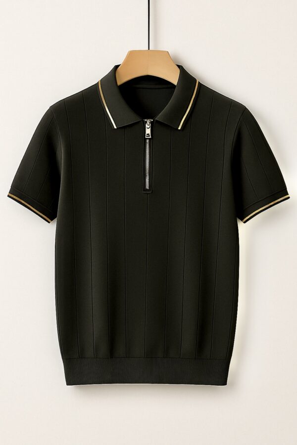 Ellvon Black Knit Polo Shirt Male - Image 2