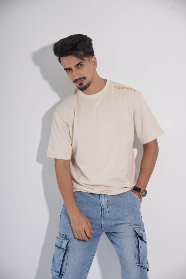Summer Off White Drop-Shoulder T-Shirt Male - Image 2