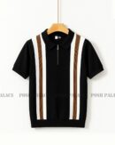 Vibe Vertical Black Premium Knit Polo Shirt Male
