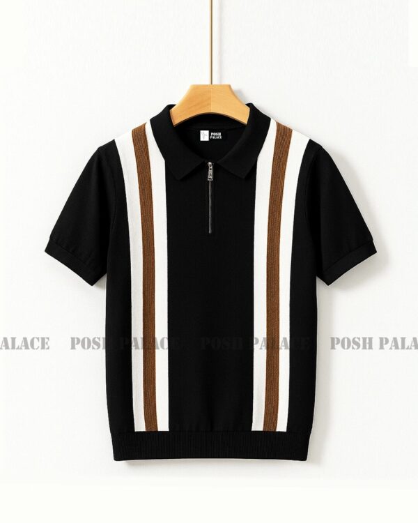 Vibe Vertical Black Premium Knit Polo Shirt Male - Image 3