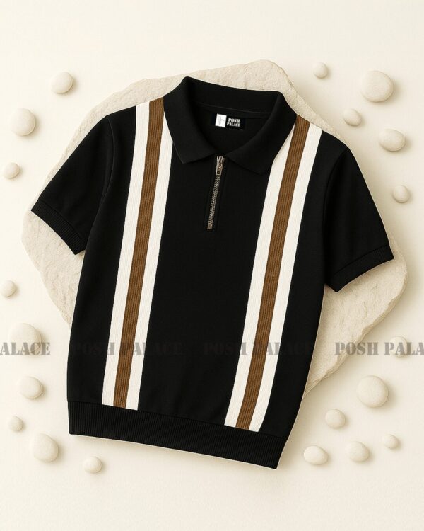 Vibe Vertical Black Premium Knit Polo Shirt Male - Image 2