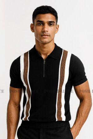Vibe Vertical Black Premium Knit Polo Shirt