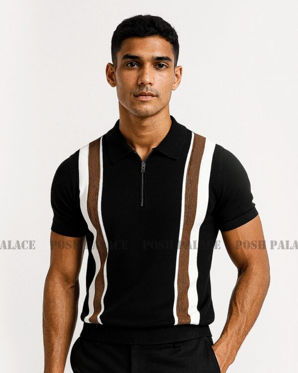 Vibe Vertical Black Premium Knit Polo Shirt