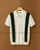 Vibe Vertical White Premium Knit Polo Shirt Male