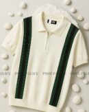 Vibe Vertical White Premium Knit Polo Shirt Male
