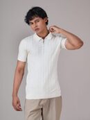 White Luxe Premium Knit Polo Shirt Male
