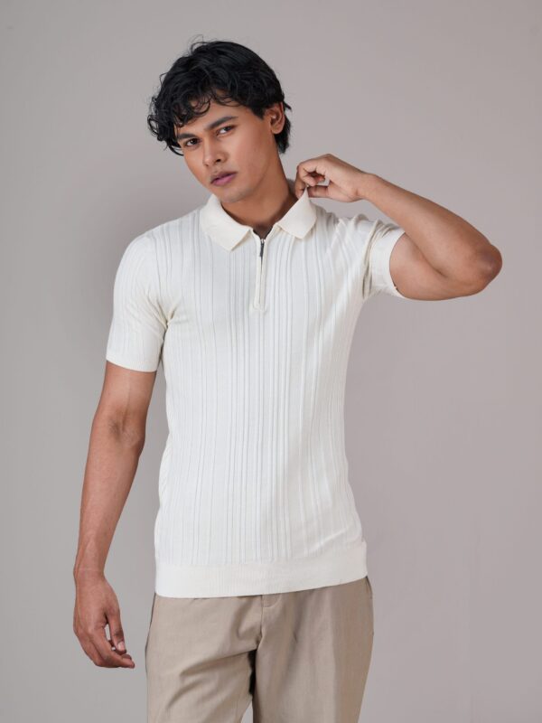 White Luxe Premium Knit Polo Shirt Male - Image 2