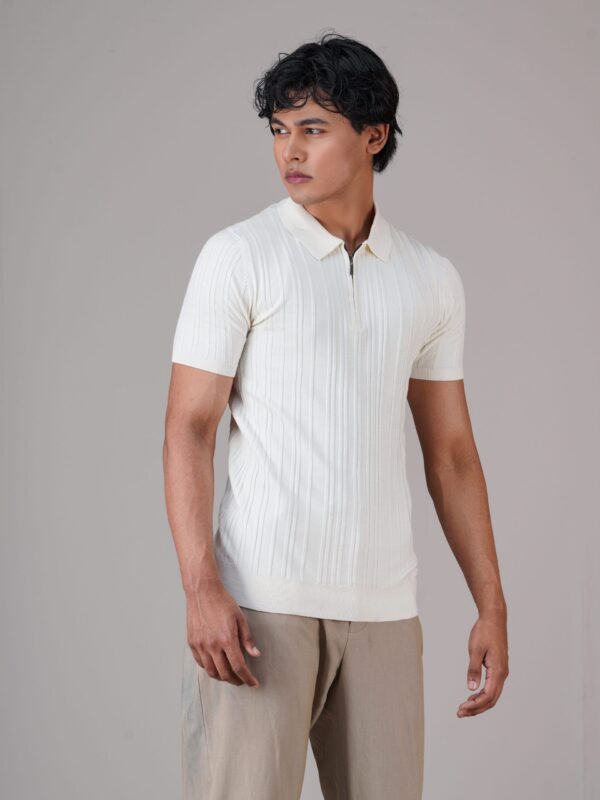 White Luxe Premium Knit Polo Shirt Male - Image 3