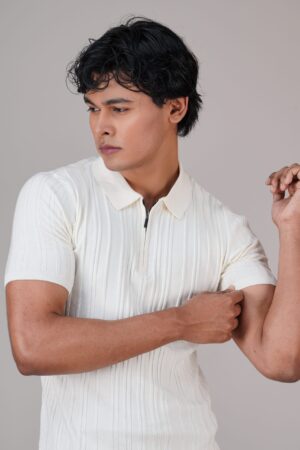 White Luxe Premium Knit Polo Shirt Male
