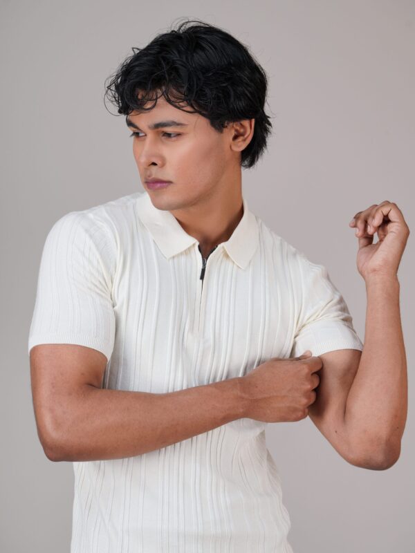 White Luxe Premium Knit Polo Shirt Male