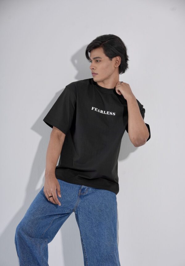 Fearless Black Black T-Shirt Drop-Shoulder Male - Image 2