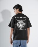 Fearless Black Black T-Shirt Drop-Shoulder Male