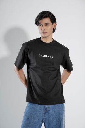 Fearless Black Black T-Shirt Drop-Shoulder Male