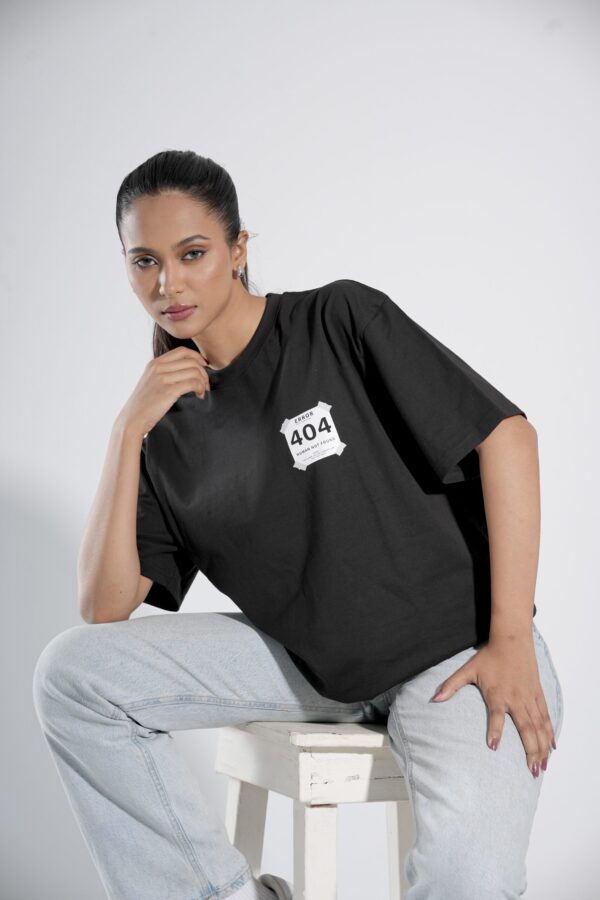 Error 404 Black T-Shirt Drop-Shoulder Female - Image 2